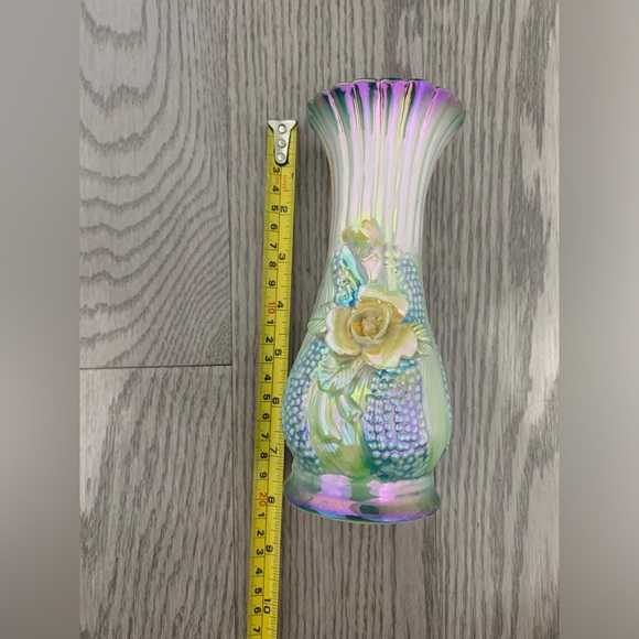 Vintage Rare Blue Opalescent iridescent pearescent Lusterware Floral Vase - Picture 9 of 10